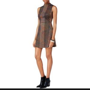 Bar III Women's Textured Chevron Black Size Large L A-Line Dress.